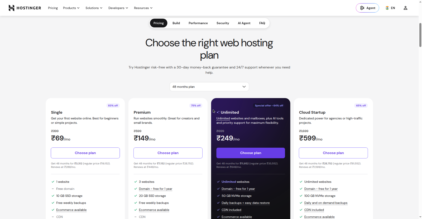 Hostinger ke web hosting plans